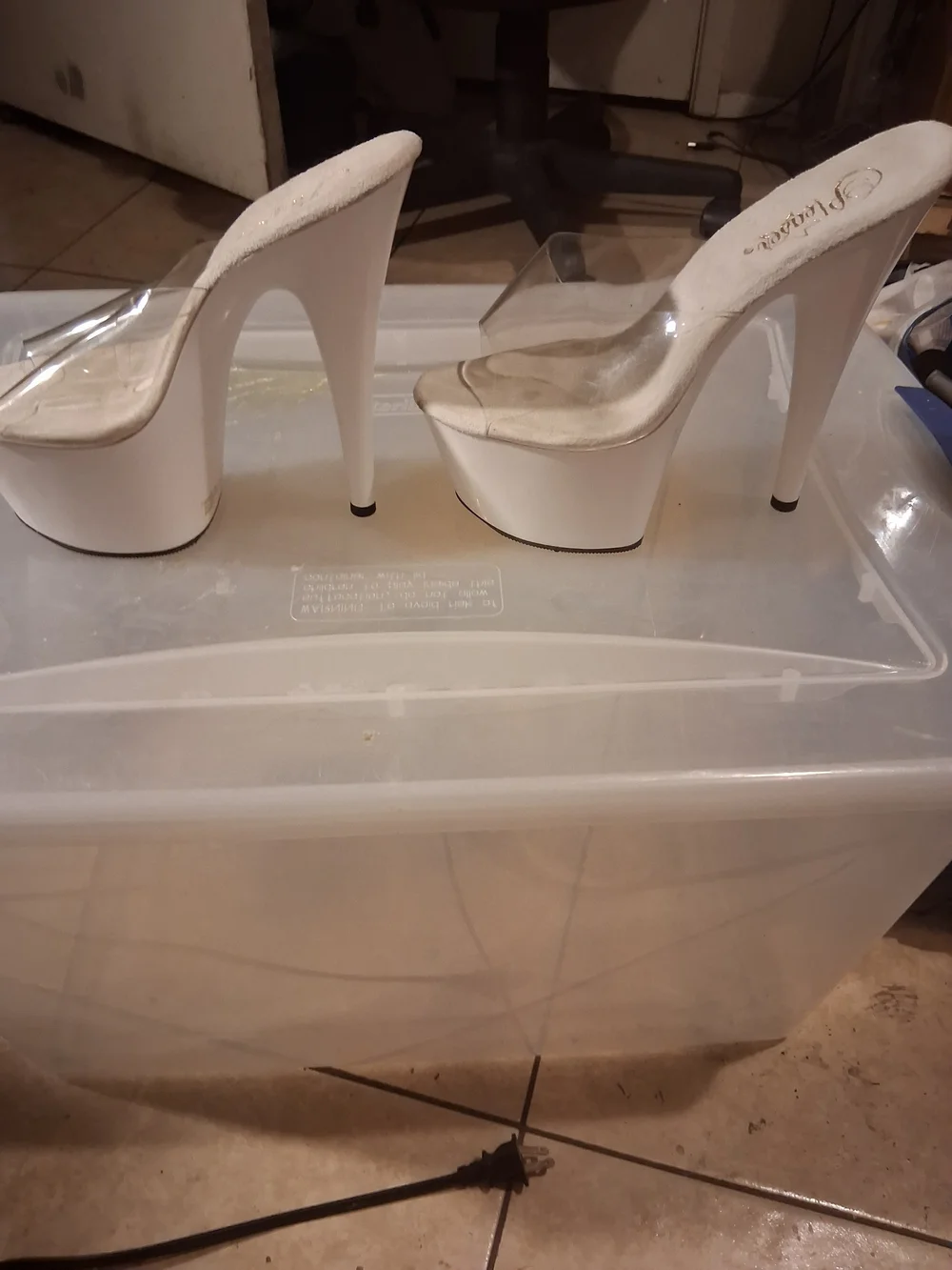 Clear PVC Platform Mule Heels in White